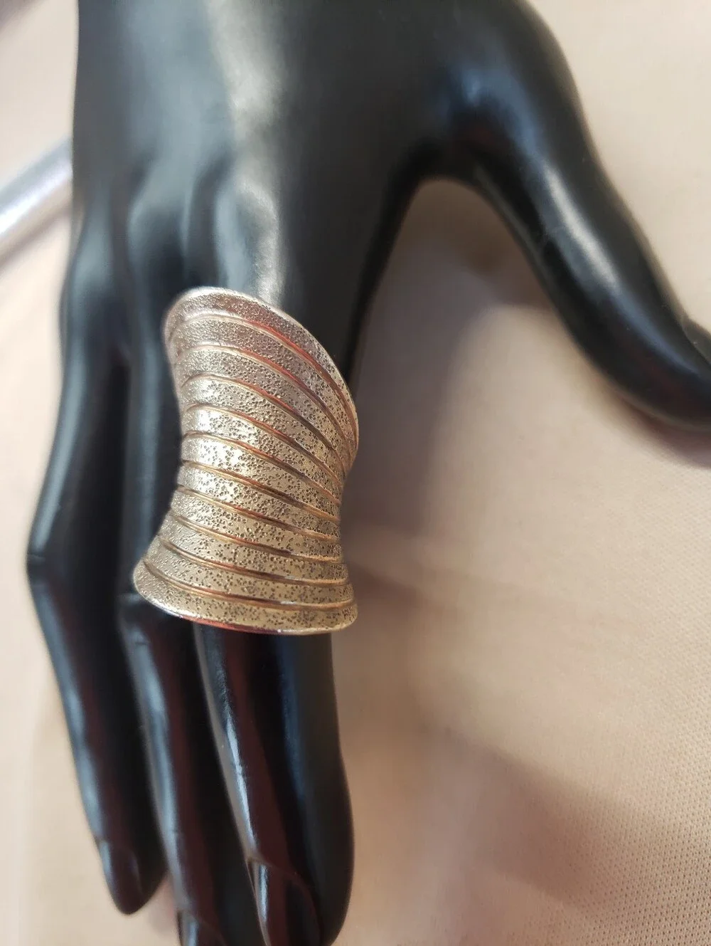Sterling Silver Rose Gold Vermeil Modernist Curved Ribbed Textured Ring Size 5.5